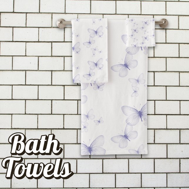 Lila Schmetterlingsdekoration Badhandtuch Set (Ethereal Whimsy: Purple Butterflies Gracing Your Tranquil Bath.)