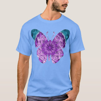 Lila Schmetterlingsflora in Hippie Mandala Blume T-Shirt
