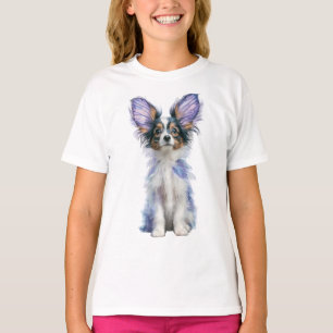 Lila Schmetterlingsflügel Papillon Welpen Kinder T-Shirt