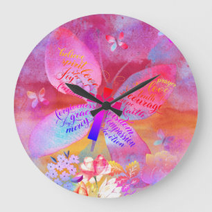 lila Schmetterlingskreuz Große Wanduhr