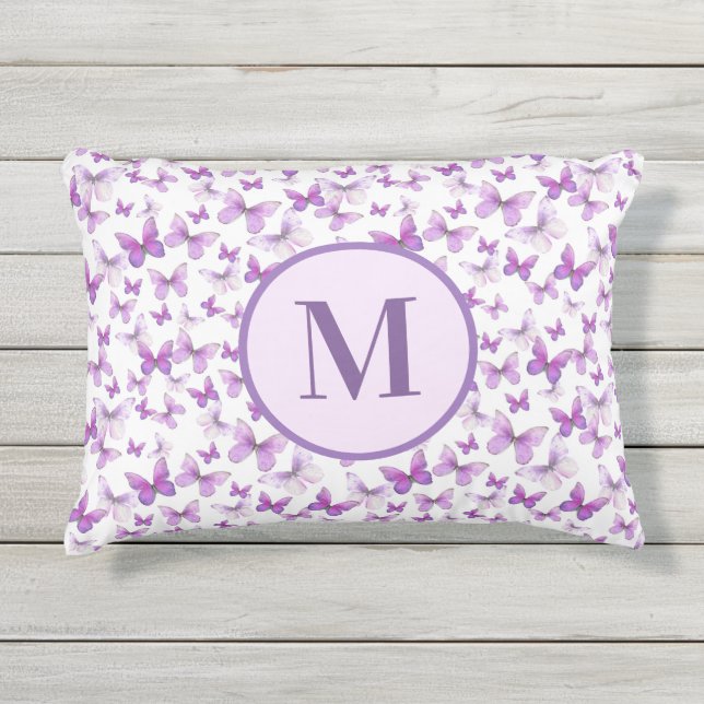Lila Schmetterlingsmuster Kissen Für Draußen (Vorderseite)