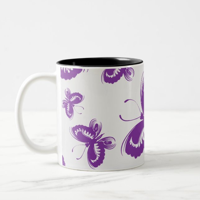 Lila Schmetterlingsmuster Zweifarbige Tasse (Links)
