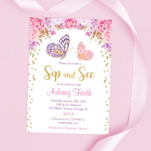 lila Schmetterlingsschwanz in Rosa Einladung