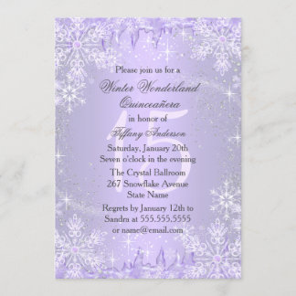 Lila Schneeblume Winter Wonderland Quinceanera Einladung