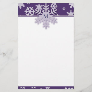 Lila Schneeflocke mit Mit Monogramm Schneeflocke Briefpapier