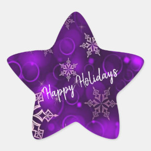 Lila Schneeflocken Happy Holidays Star Sticker