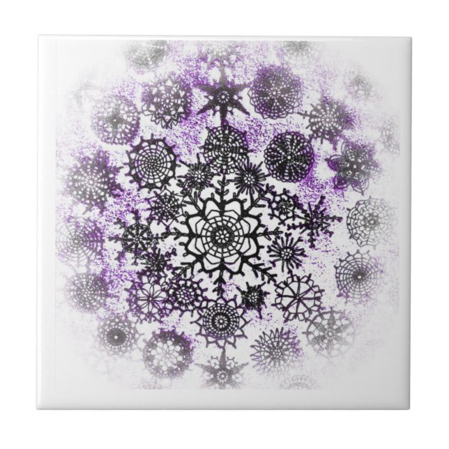 Lila Schneeflocken TIle Fliese (Vorderseite)