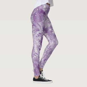 Lila Schneeflockenmuster Leggings