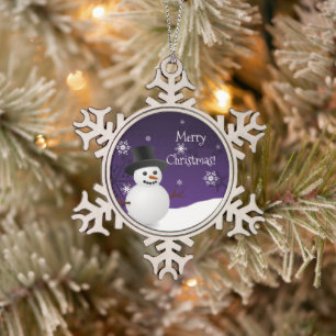 Lila Schneemann Winter Scene Snowflake Ornament