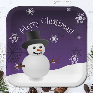 Lila Schneemann Winter Scene Weihnachtsscheibe Pappteller
