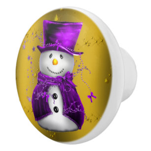 Lila Schneemann zu Weihnachten Keramikknauf