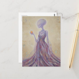 Lila schöne Außerirdische Dame mit Orangensaft Postkarte