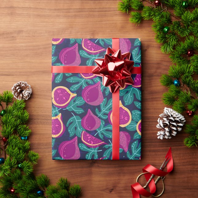lila schönes Feigenmuster blau Geschenkpapier (Feiertagsgeschenk)