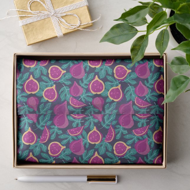 lila schönes Feigenmuster blau Seidenpapier (Geschenk)
