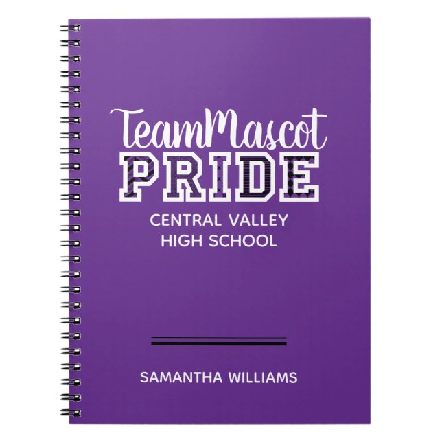 Lila School Pride Mascot Name Notebook Notizblock (Vorderseite)