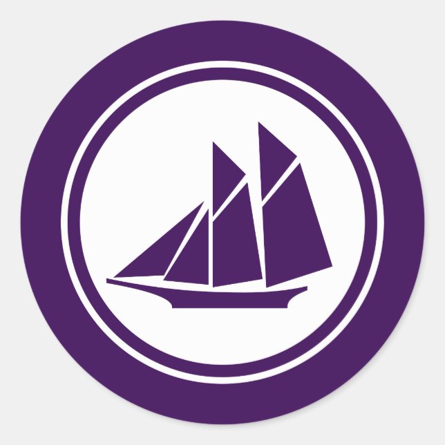Lila Schooner Sailboat Round Stickers (Vorderseite)
