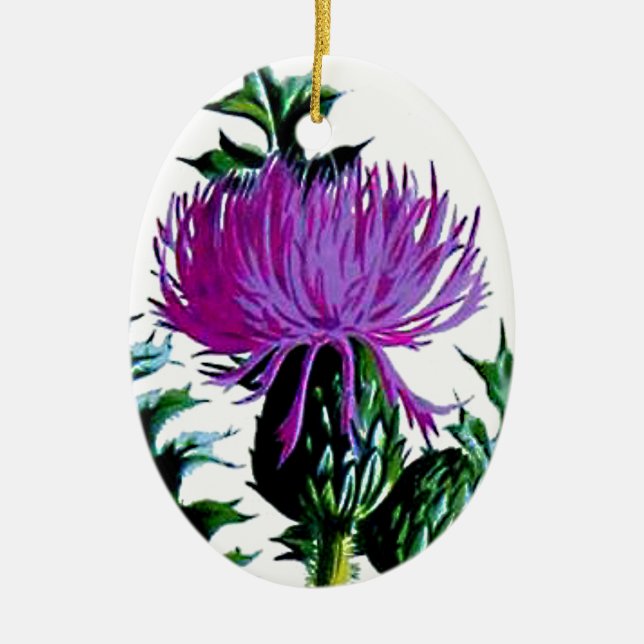 Lila schottische Garten-Distel Keramik Ornament (Vorne)