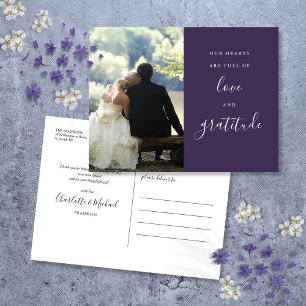Lila Schrift Foto Hochzeit Danke Postkarte
