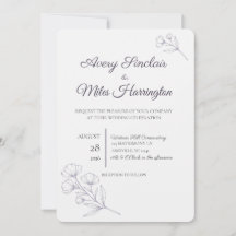 Lila Schrift Line Art Hochzeitseinladung