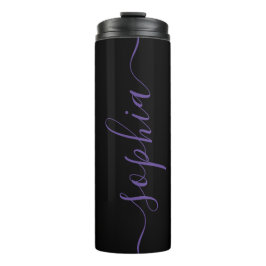 Lila Schrift personalisierbarer Name Thermal Tumbl Thermosbecher
