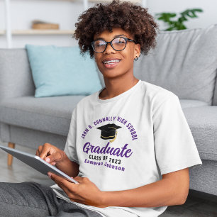 Lila Schrift personalisierter Abschluss T-Shirt