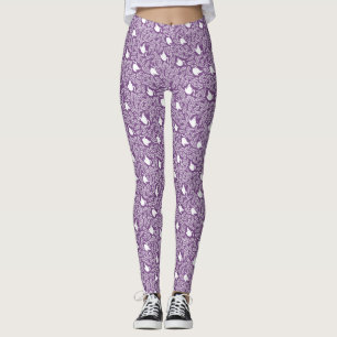 Lila Schwan- und Blumenmuster Leggings