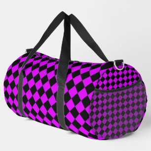 Lila Schwarz Checker Diamantmuster groß Duffle Bag