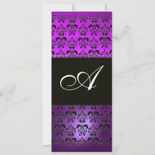 LILA SCHWARZ  DAMAST MONOGRAMM , weiß Einladung