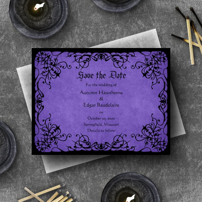 Lila Schwarz-Gotik-Hochzeit Save The Date (Von Creator hochgeladen)