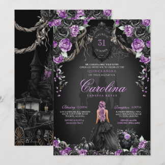 Lila schwarz-gotische Prinzessin Halloween Quincea Einladung
