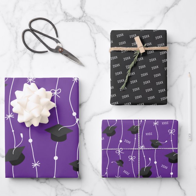 Lila-Schwarz-Graduierungspapier Geschenkpapier Set (Vorderseite)