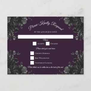 Lila schwarz-graue Rose Gothic Wedding RSVP Antwor Feiertagspostkarte