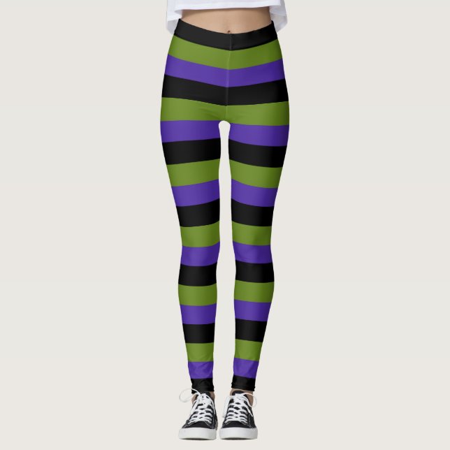 Lila Schwarz-Grün-Hexenkrapfen Halloween Leggings (Vorderseite)