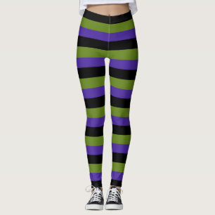Lila Schwarz Grüne Witchy Streifen Halloween Leggings