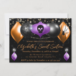 Lila, schwarz, Orange Halloween Baubles Sweet 16 Einladung