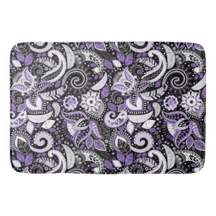 Lila Schwarz-Paisley-Druckmuster Badematte