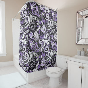 Lila Schwarz-Paisley-Druckmuster Duschvorhang