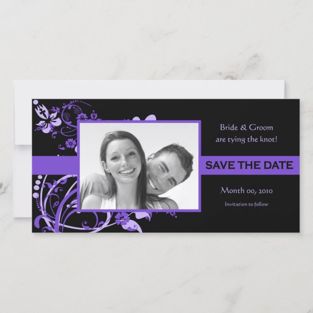 Lila-Schwarz-Save the Date Foto-Karten Save The Date (Vorderseite)