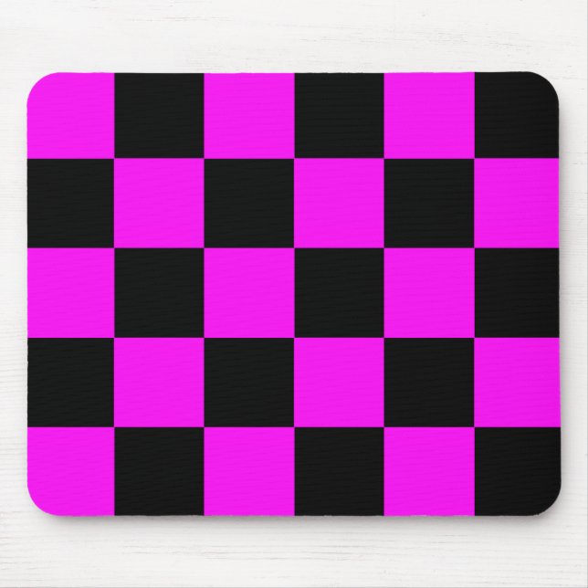 Lila Schwarz-Schachtel-Karo-Muster Mousepad (Vorne)