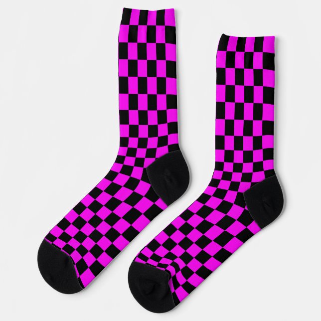 Lila Schwarz-Schachtel-Karo-Muster Socken (Linkes Detail)