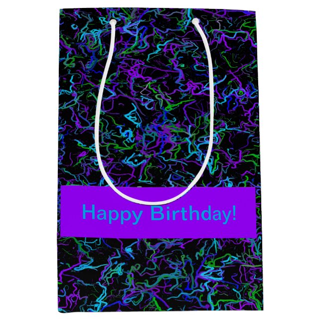 Lila, schwarz und blau Abstrakt Mittlere Geschenktüte (Vorderseite)
