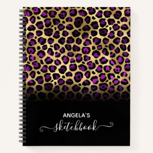 Lila Schwarz und Gold Glam Leopard Ombre Skizze Notizbuch