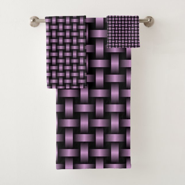 Lila Schwarz-Weave-Muster Badhandtuch Set (Insitu)