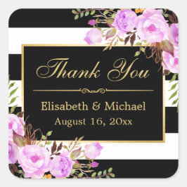 Lila, Schwarz-weiß gestreiftes Gold Vielen Dank Quadratischer Aufkleber