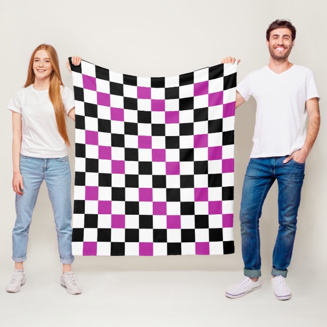 Lila Schwarz Weiß Kariertes Musterdesign  Fleecedecke (Beispiel)