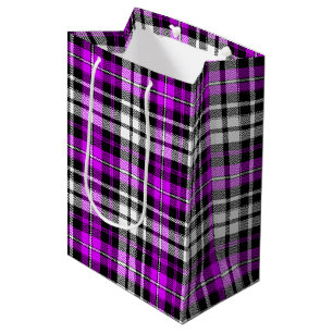 Lila Schwarz Weiß Kariertes Tartan Muster Design Mittlere Geschenktüte