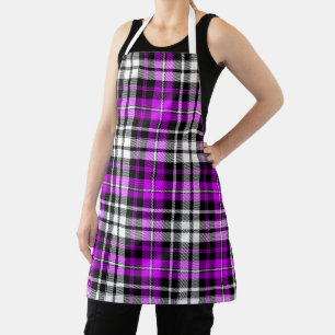 Lila Schwarz Weiß Kariertes Tartan Muster Design Schürze