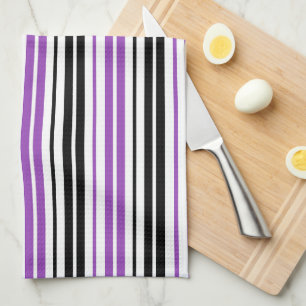 Lila Schwarz Weiß Streifen Muster Design Geschirrtuch