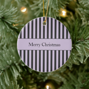Lila Schwarz Weiße Streifen Weihnachten Keramik Ornament