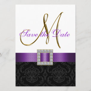 Lila Schwarz-weißer Damast Save the Date